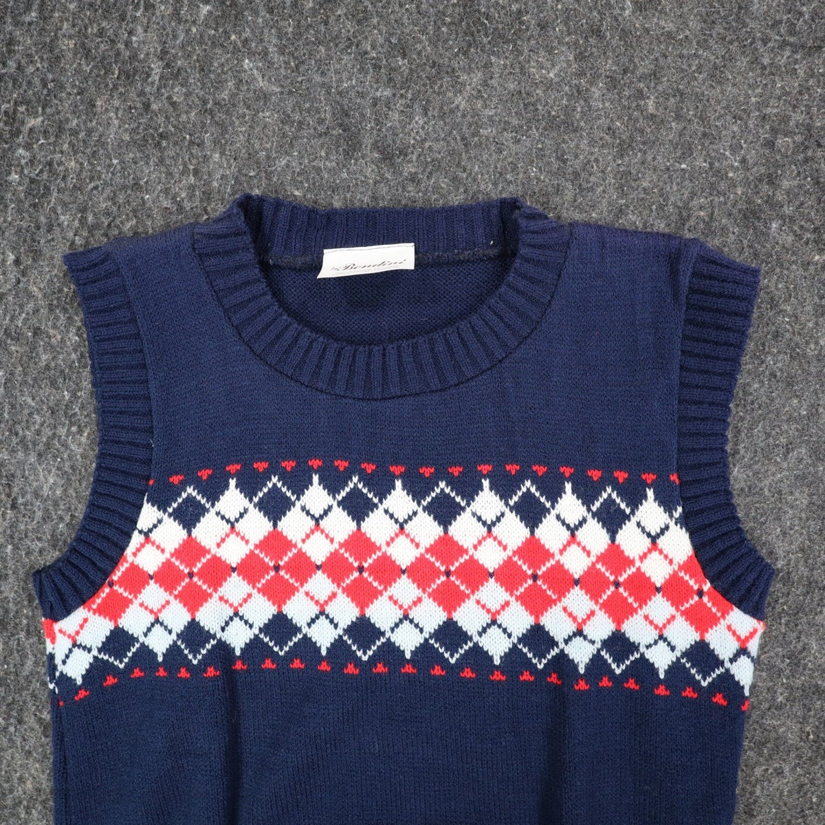 Bendini Sweater Vest Mens Medium Vintage Navy Blue Argyle Knit Acrylic C1011