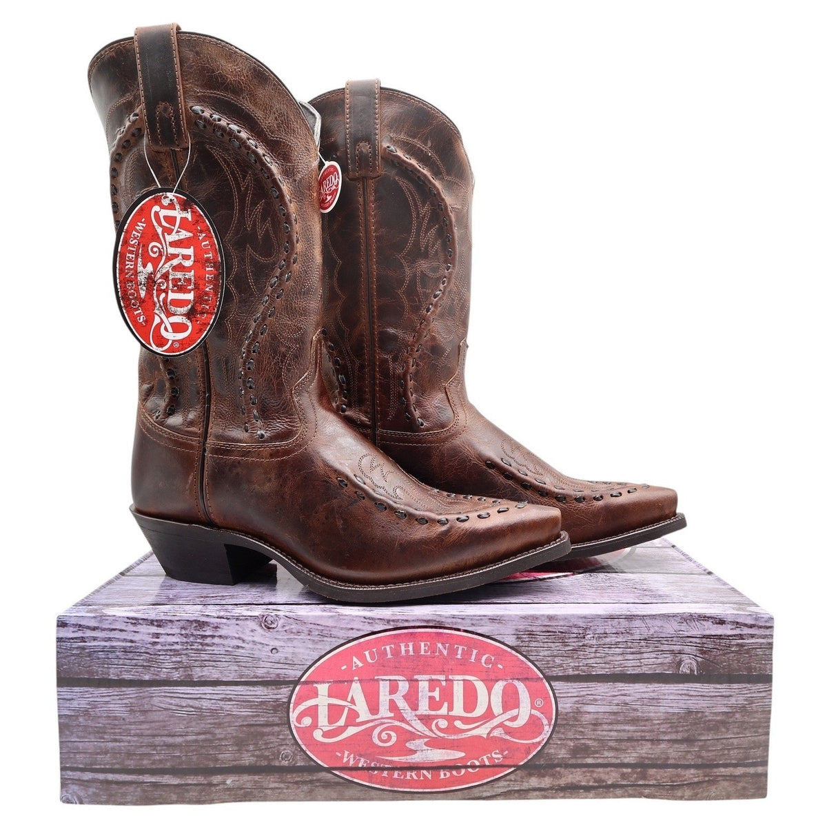Laredo 68434 Rust Leather Bucklace Snip Toe Western Boots Men's 9D NWT