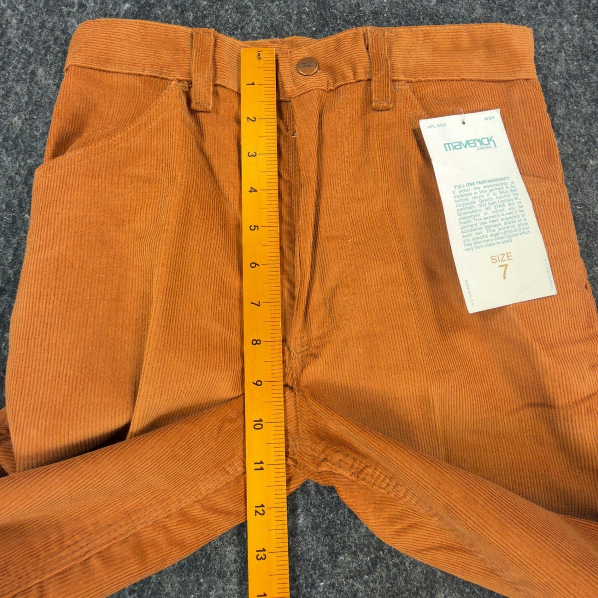 Maverick Vintage 70s Corduroy Flare Pants Juniors 7 Orange Bell Bottoms NWT - take2supply