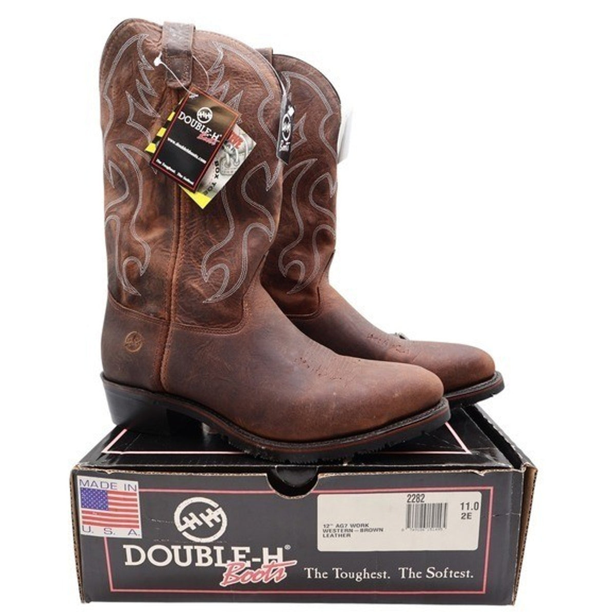 Double-H 2282 AG7 Brown Leather Western Work Boots Men's 11 2E Wide New