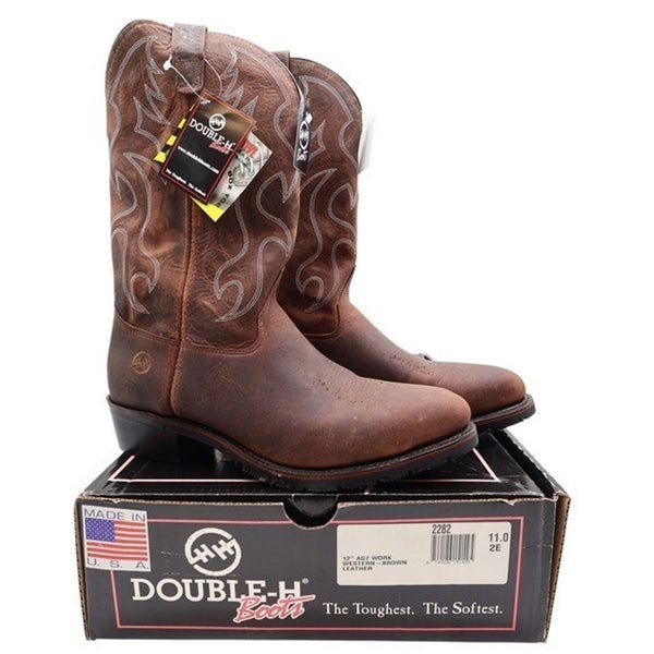 Double-H 2282 AG7 Brown Leather Western Work Boots Men's 11 2E Wide New