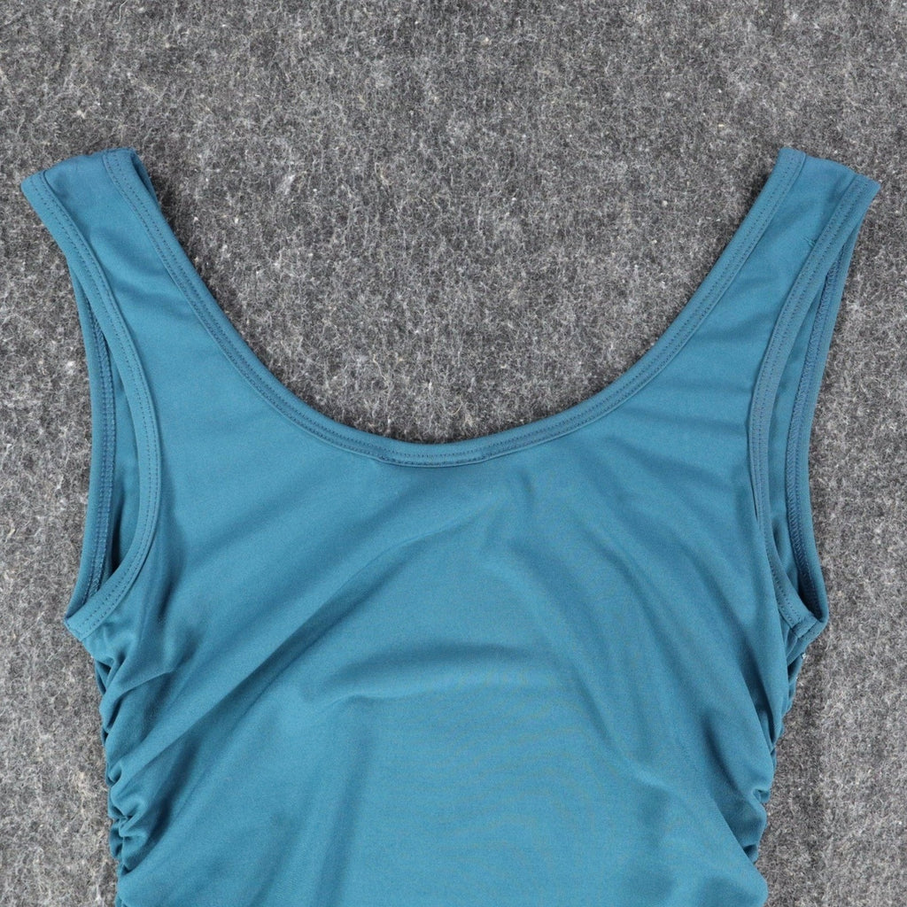 A. Byer Tank Top Womens Medium Y2K Teal Blue Ruched Beaded Stretch C799