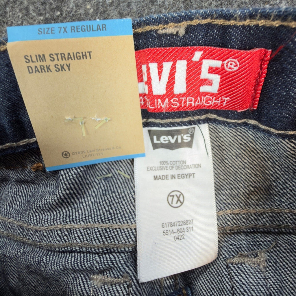 Levi's Modern 514 Slim Straight Jeans Boys 7X Regular Dark Sky Blue Denim NWT