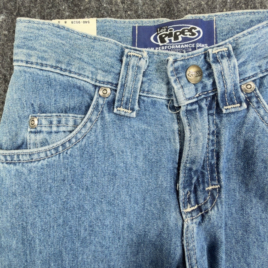 Lee Pipes Vintage 90s Flare Jeans Girls 8 S Blue Cotton NWT Deadstock C645 - take2supply