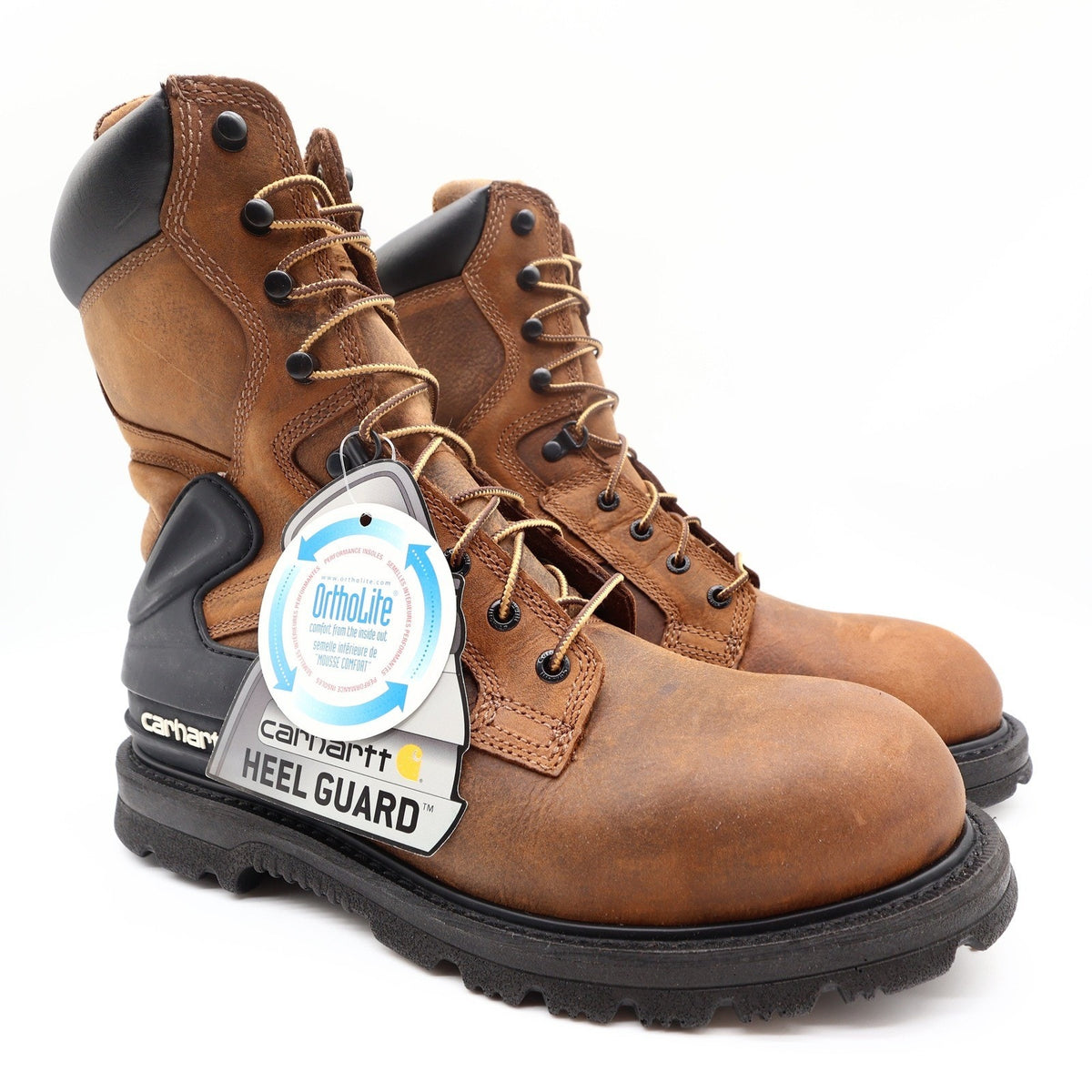 Carhartt Work Boots Mens 10 W Brown Leather Waterproof 8" Lace Up CMW8100 NIB