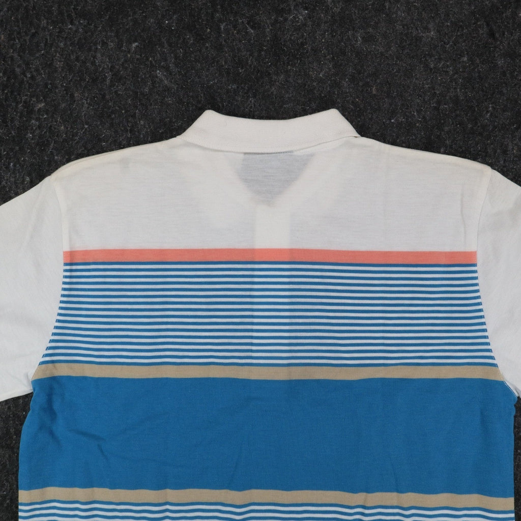 Jantzen Polo Shirt Mens Small Vintage 90s Mallard Blue Striped Pocket Deadstock