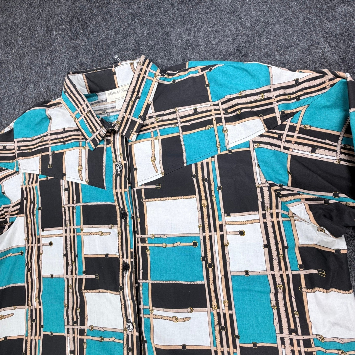 Maria O Design Vintage 90s Western Shirt Womens 3X Teal Cotton Equestrian Print - take2supply