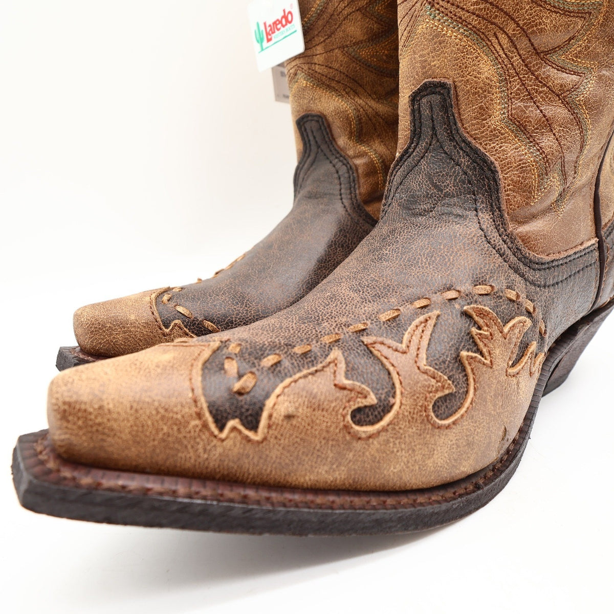 Laredo Western Cowboy Boots Women 9.5 M Black Tan Laced Tip Leather NWT