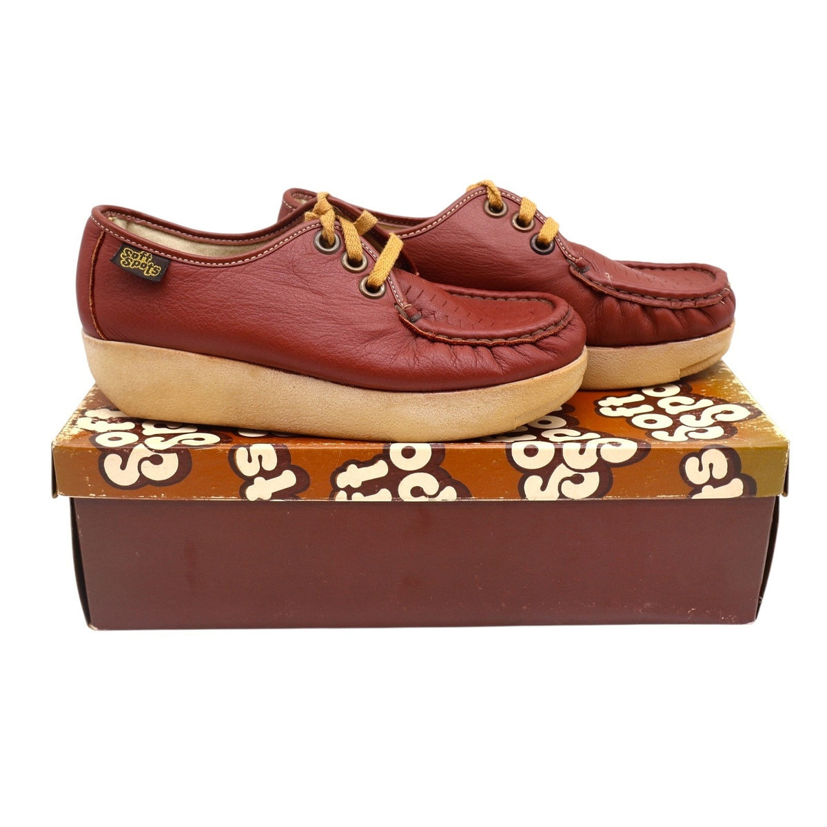 Vintage Soft Spots Cream Puffs Brown Leather Platform Moccasins Women's 5.5M USA Deadstock