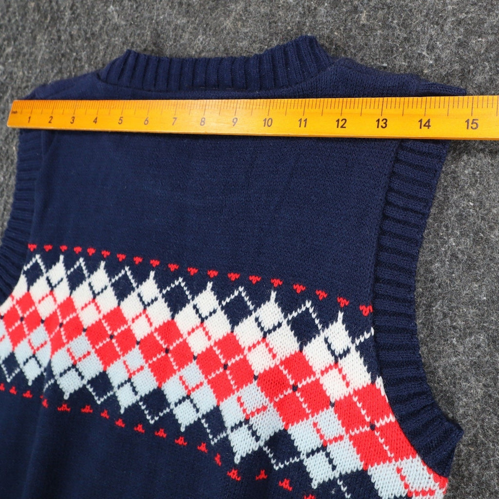 Bendini Sweater Vest Mens Medium Vintage Navy Blue Argyle Knit Acrylic C1011