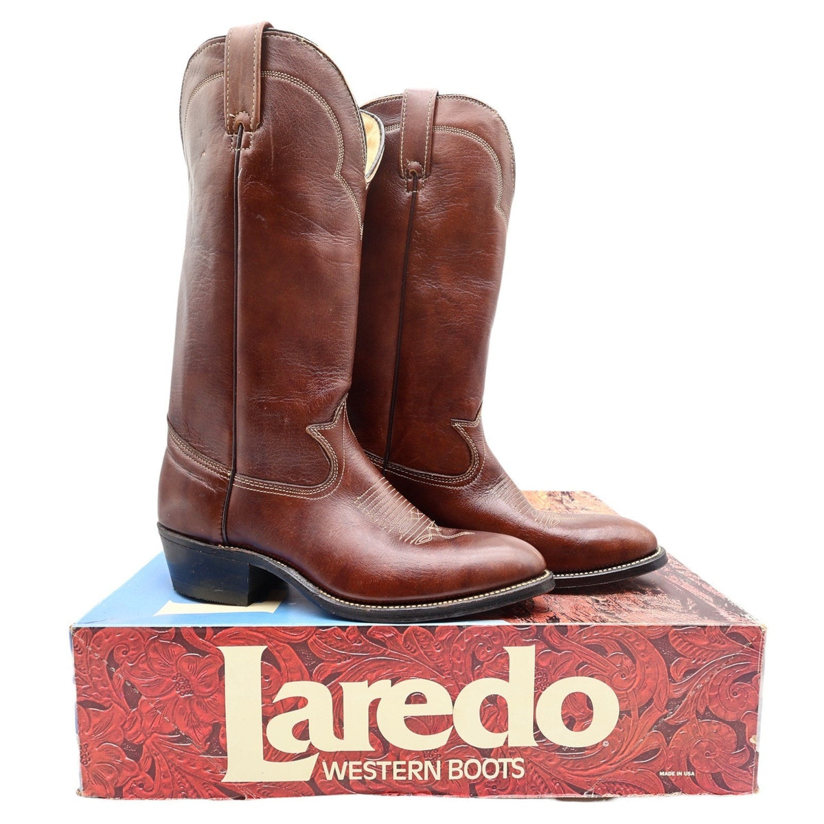 Laredo Vintage 90s Western Boots Mens 9 D Chocolate Brown Leather 2723 NIB - take2supply