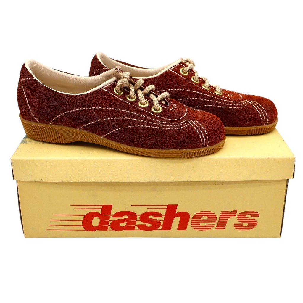 Vintage 70s Dashers 2304 Rust Suede Oxford Sneakers Kids 12.5C Deadstock