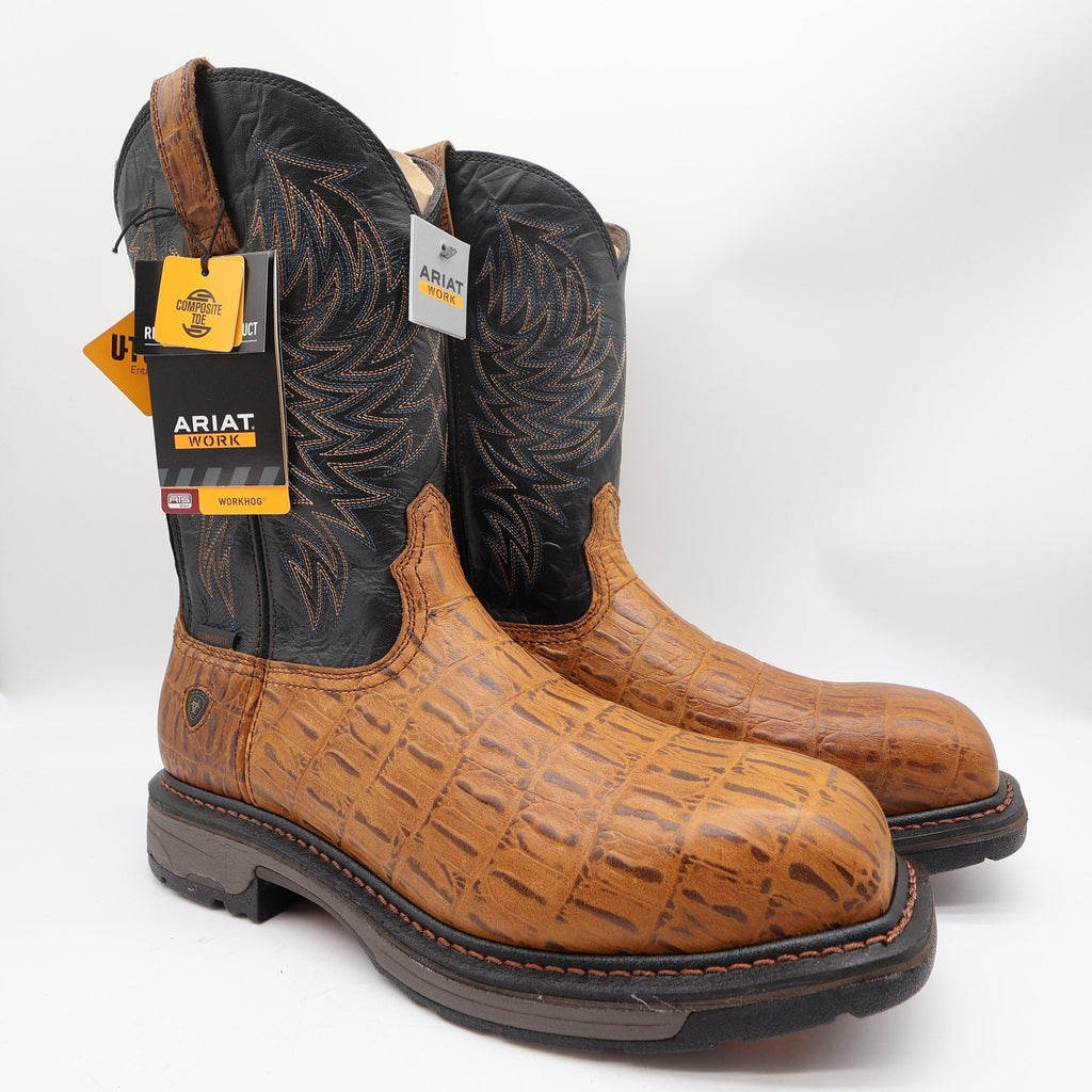 Ariat WorkHog Comp Toe Boots Mens 12 Distressed Brown Hornback Leather NIB