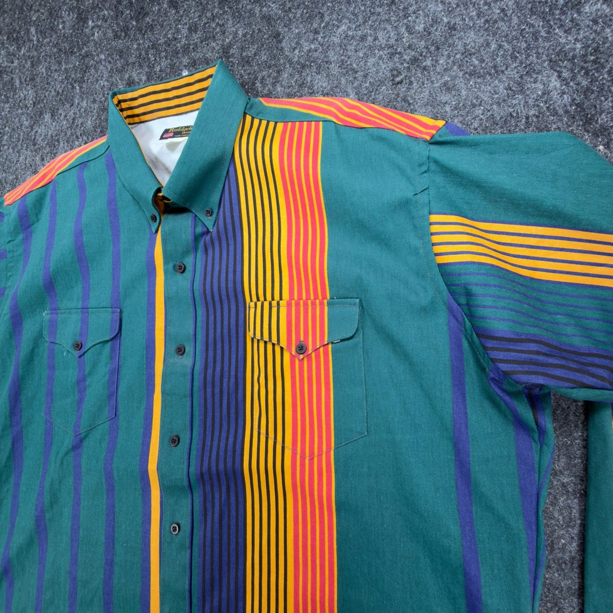 Ruddock Bros Vintage Western Shirt Mens 18.5 Green Striped Cotton Excellent