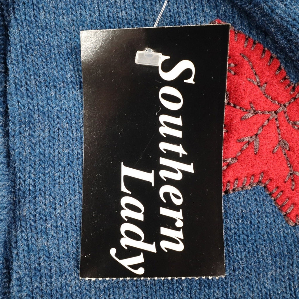 Southern Lady Sweater Vest Womens Small Vintage 90s Blue Leaf Knit Button Front