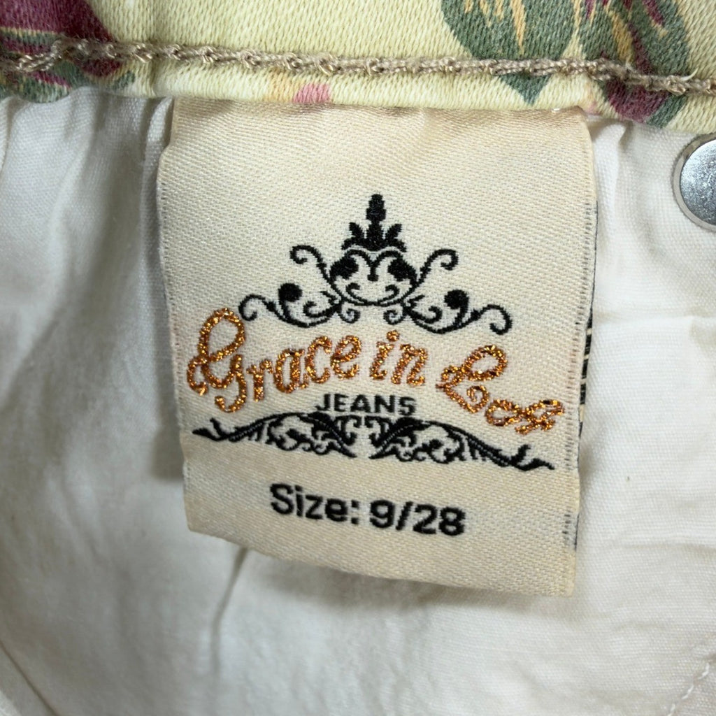 Grace in LA Y2K Floral Denim Shorts Womens 9/28 Yellow Rose NWT