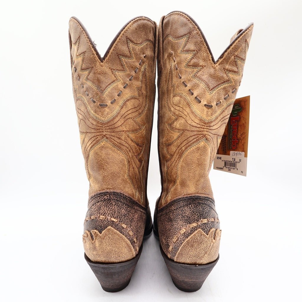 Laredo Western Cowboy Boots Women 7.5 M Black Tan Laced Tip Leather NWT