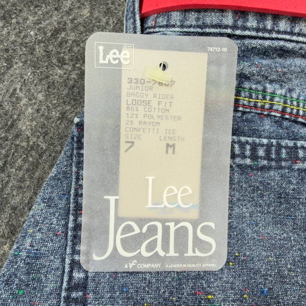 Lee Baggy Rider Jeans Junior 7 Vintage 90s Confetti Ice Acid Wash Pink Belt USA