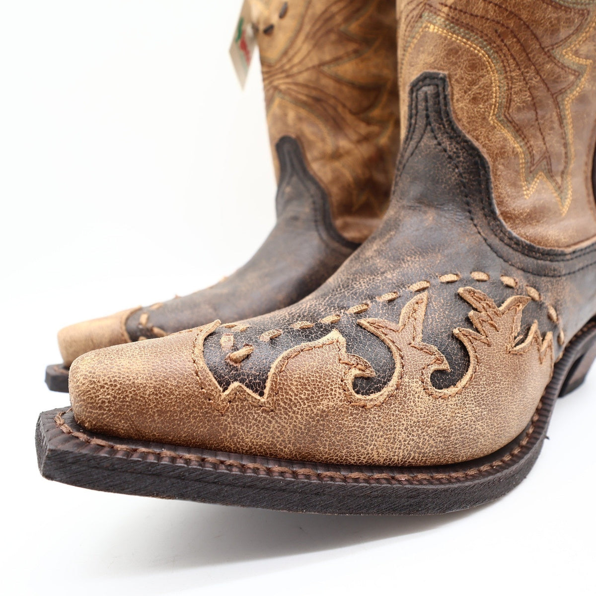 Laredo Western Cowboy Boots Women 7.5 M Black Tan Laced Tip Leather NWT
