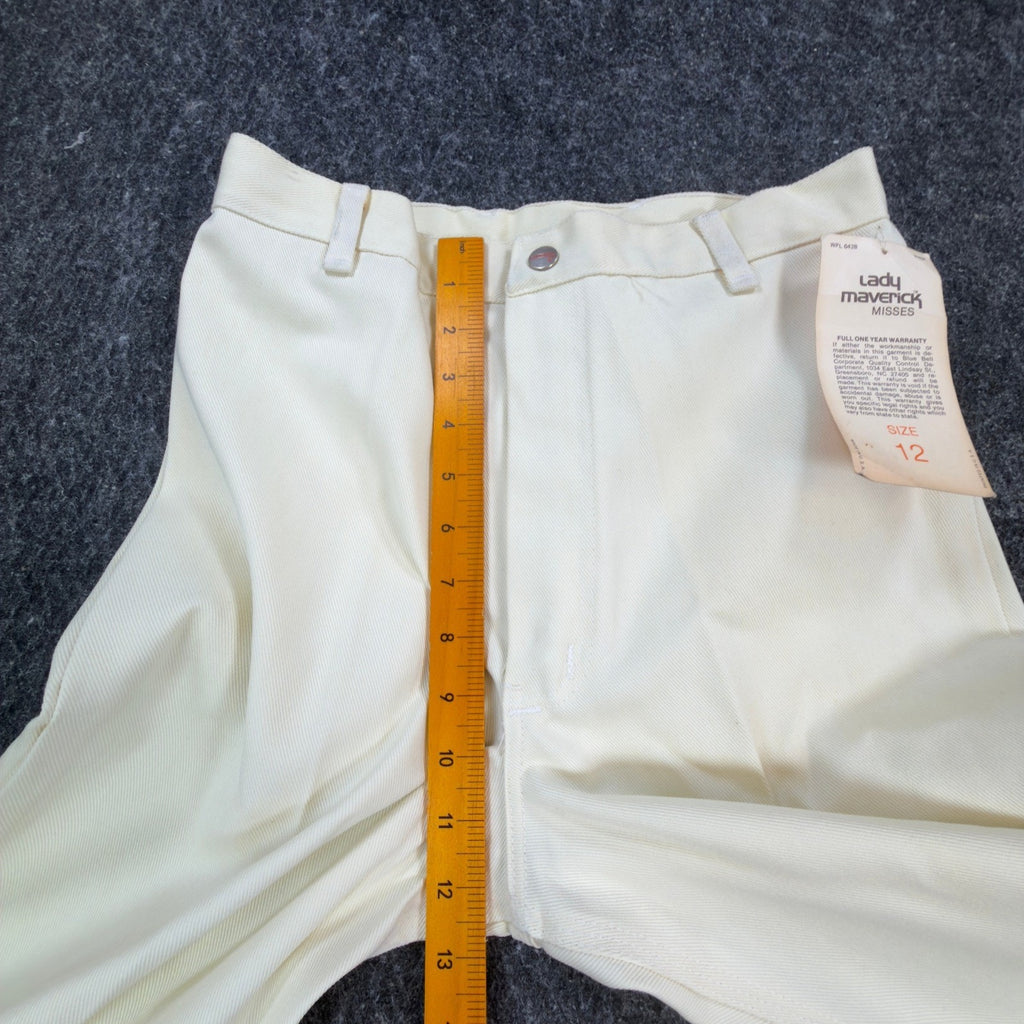 Lady Maverick Pants Womens 12 Vintage 70s Cream High Rise Wide Leg Deadstock NWT