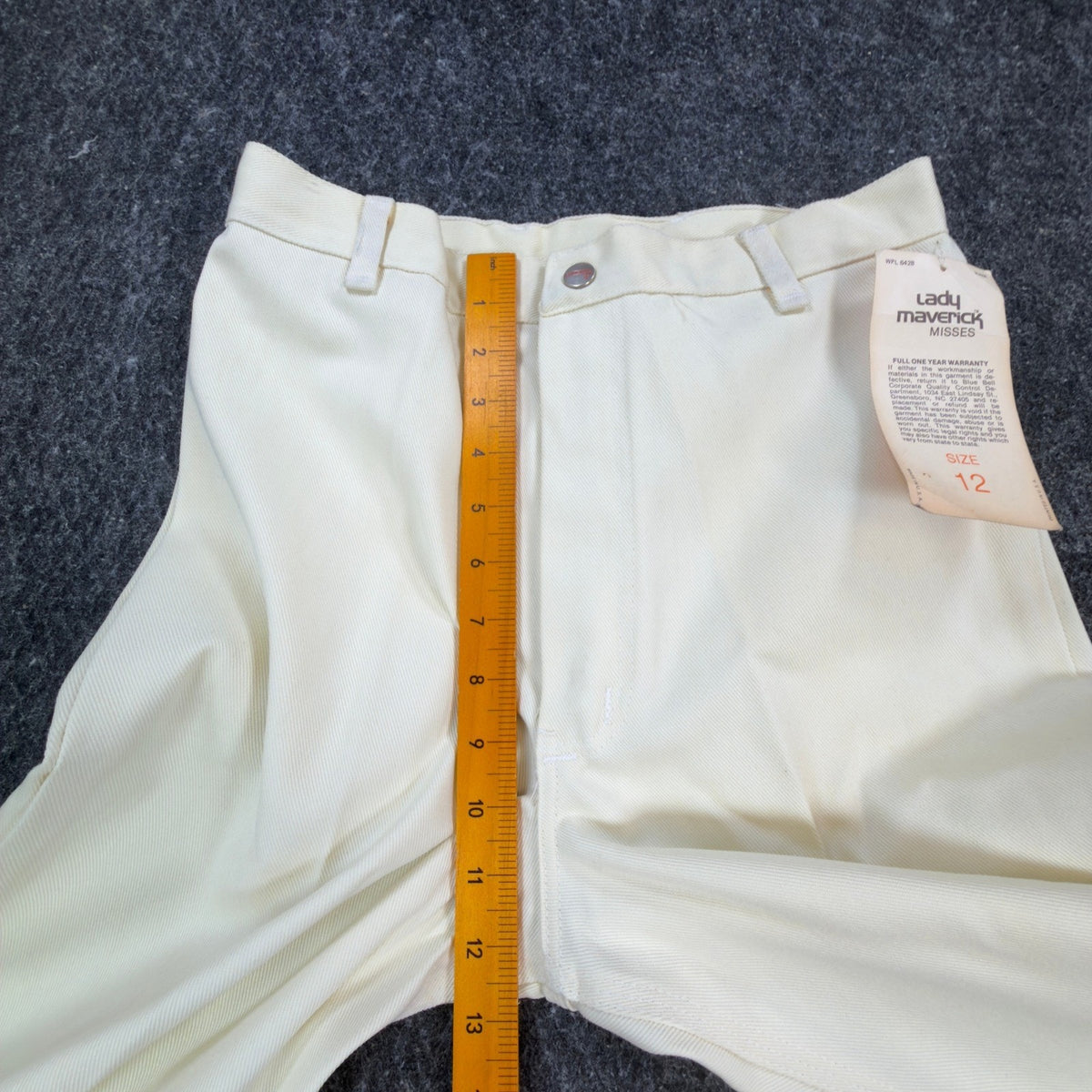 Lady Maverick Pants Womens 12 Vintage 70s Cream High Rise Wide Leg Deadstock NWT