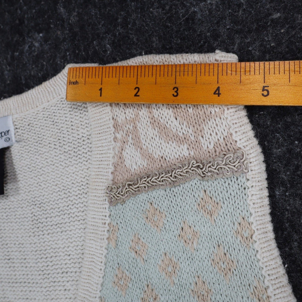 Beldoch Popper Sweater Vest Womens Small Vintage 90s Natural Multi Cotton Ramie