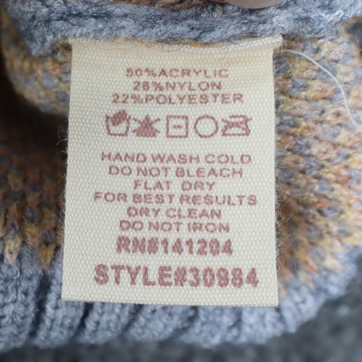 Hem & Thread Argyle Turtleneck Sweater Womens Small Gray Orange Knit Style 30984