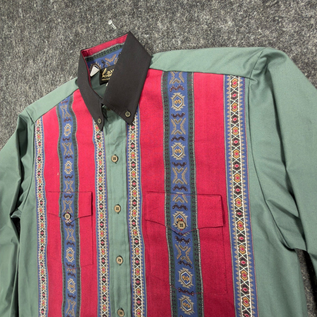 Caravan Vintage 90s Western Shirt Mens M Green Southwestern Cotton