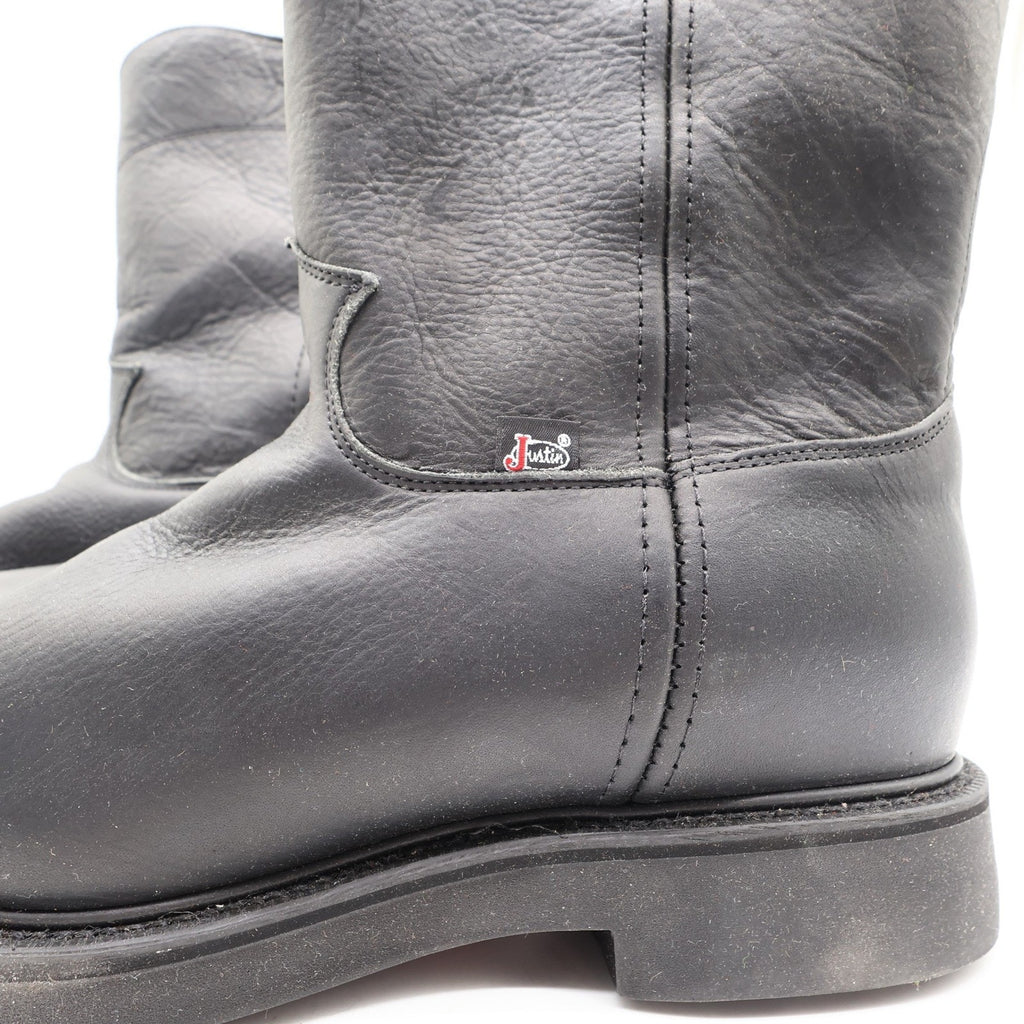 Justin Boots Mens 12 EE Black Leather Work Boots Pull On Roper 4763 NIB