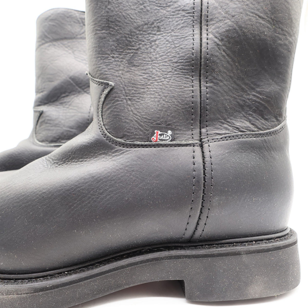 Justin Boots Mens 12 EE Black Leather Work Boots Pull On Roper 4763 NIB