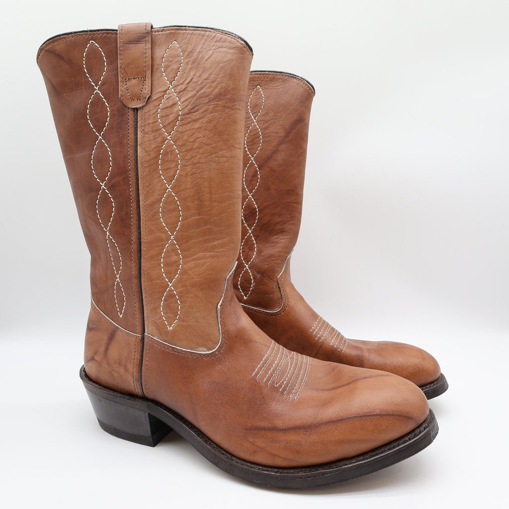 Vintage 80s Double-H 1507 Tan Leather Steel Toe Western Boots Men's 10 EE Wide NWT