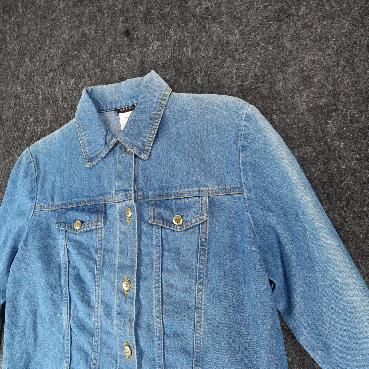 Tabloid Denim Jacket Womens Medium Y2K Blue Cotton USA Flag Graphic NWT