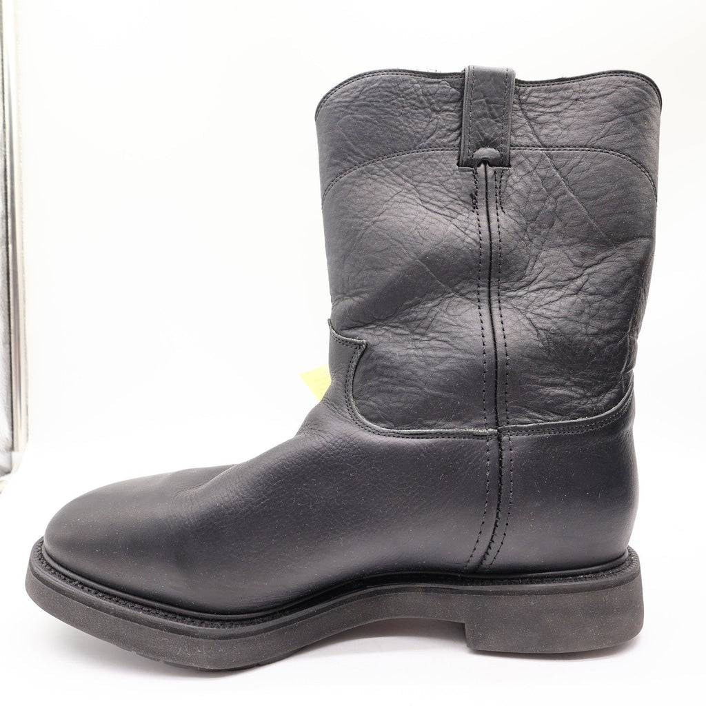 Justin Boots Mens 12 EE Black Leather Work Boots Pull On Roper 4763 NIB
