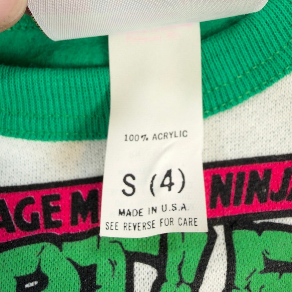 Vintage 80s TMNT Sweatshirt Kids Small 4 Green Raglan Made in USA 1989