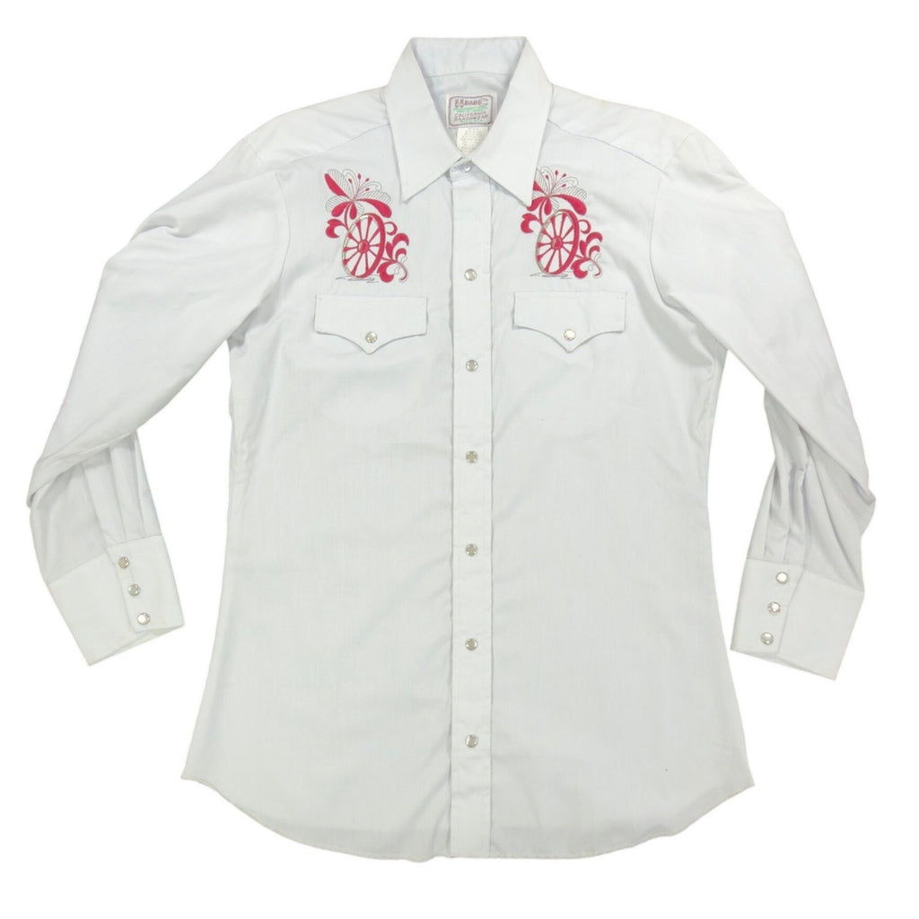 H Bar C Vintage 70s Wheeler Western Shirt Mens 15.5-33 White Embroidered NWT