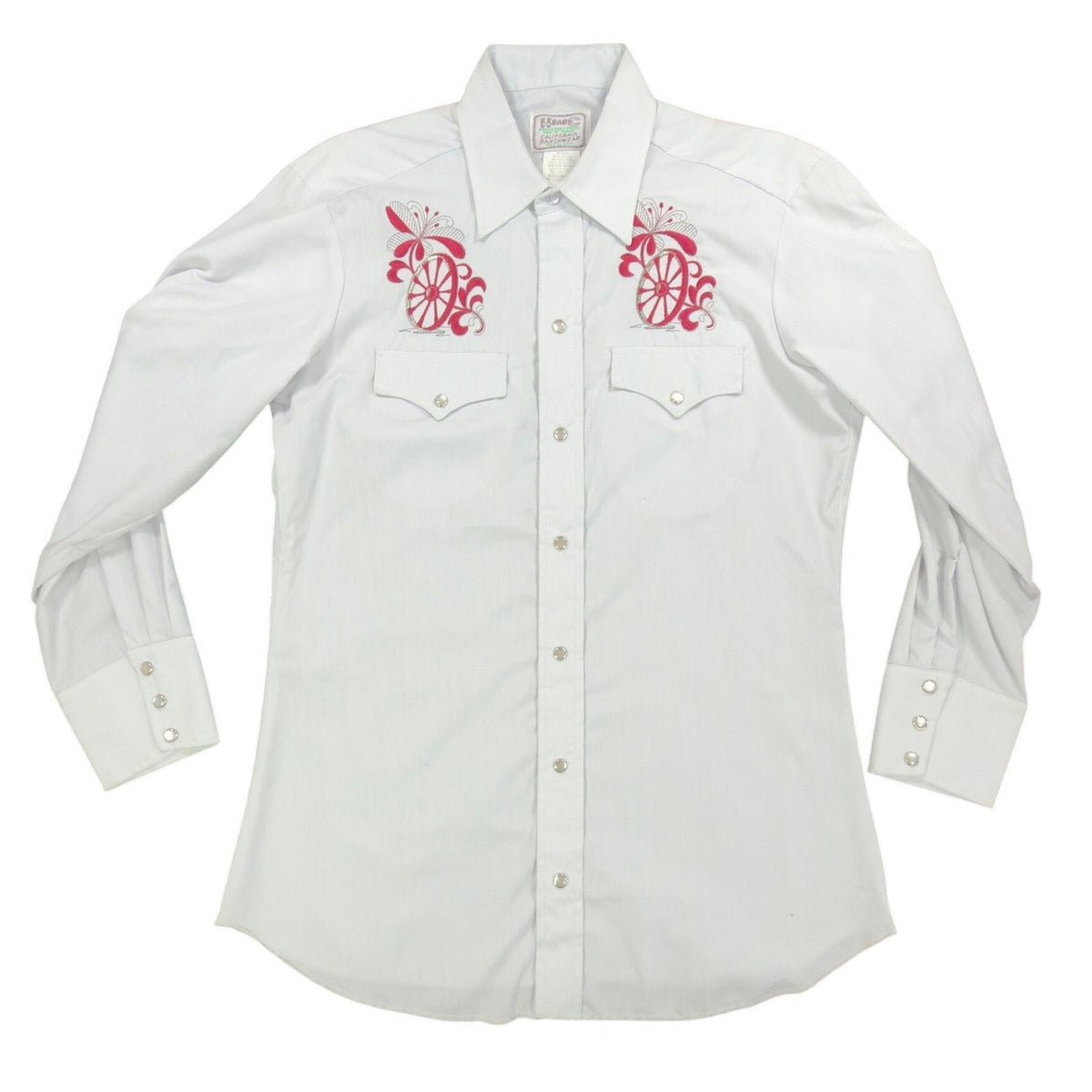 H Bar C Vintage 70s Wheeler Western Shirt Mens 15.5-33 White Embroidered NWT