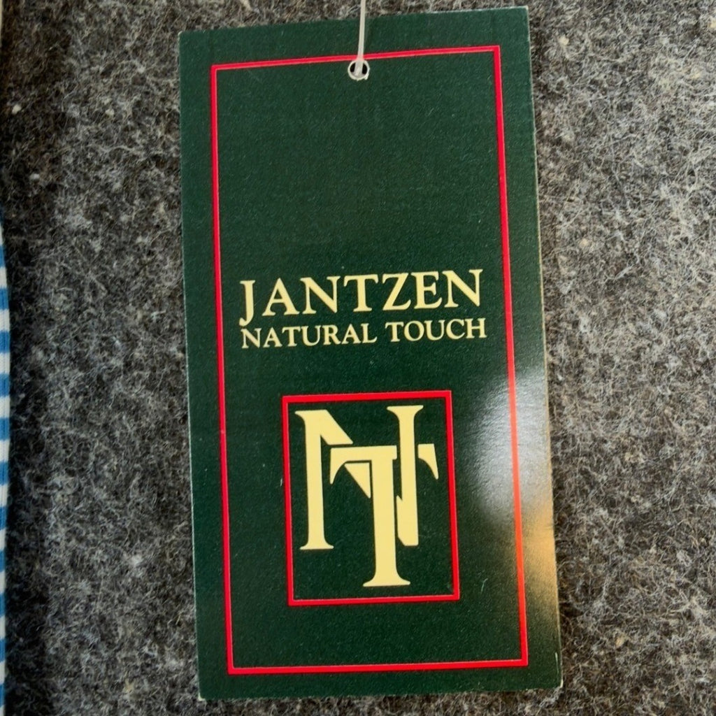 Jantzen Polo Shirt Mens Small Vintage 90s Mallard Blue Striped Pocket Deadstock