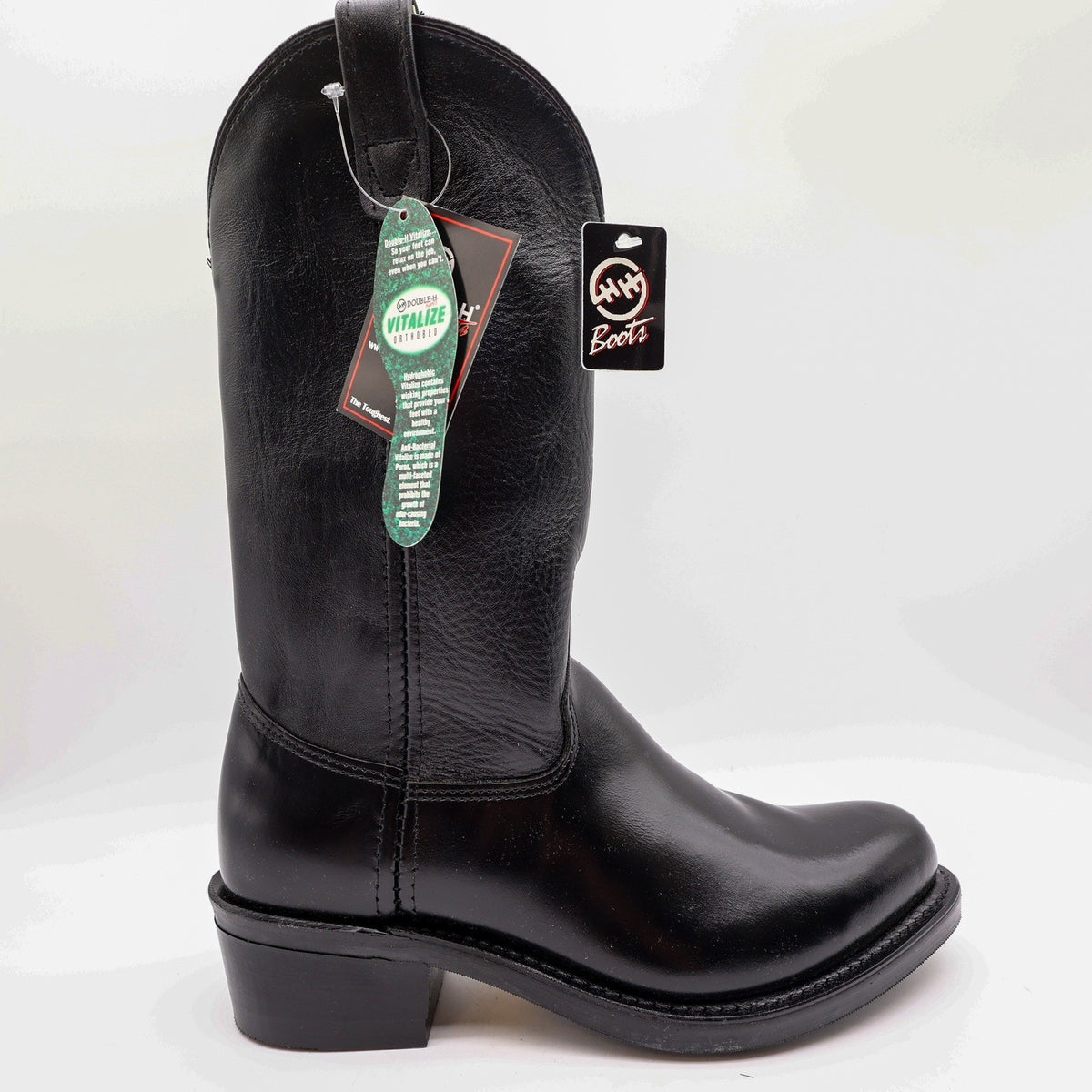 Double-H 4620 Work Western Boots Mens 9 D Black Leather NWT Made in USA Vibram