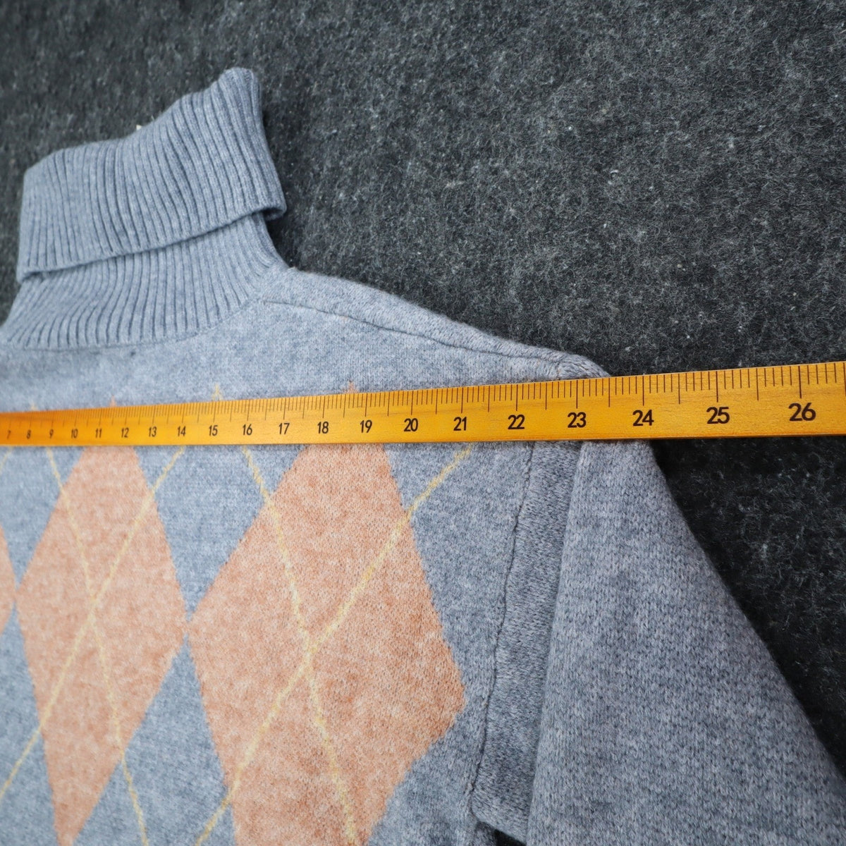 Hem & Thread Argyle Turtleneck Sweater Womens Medium Grey Peach Knit 30984 NEW