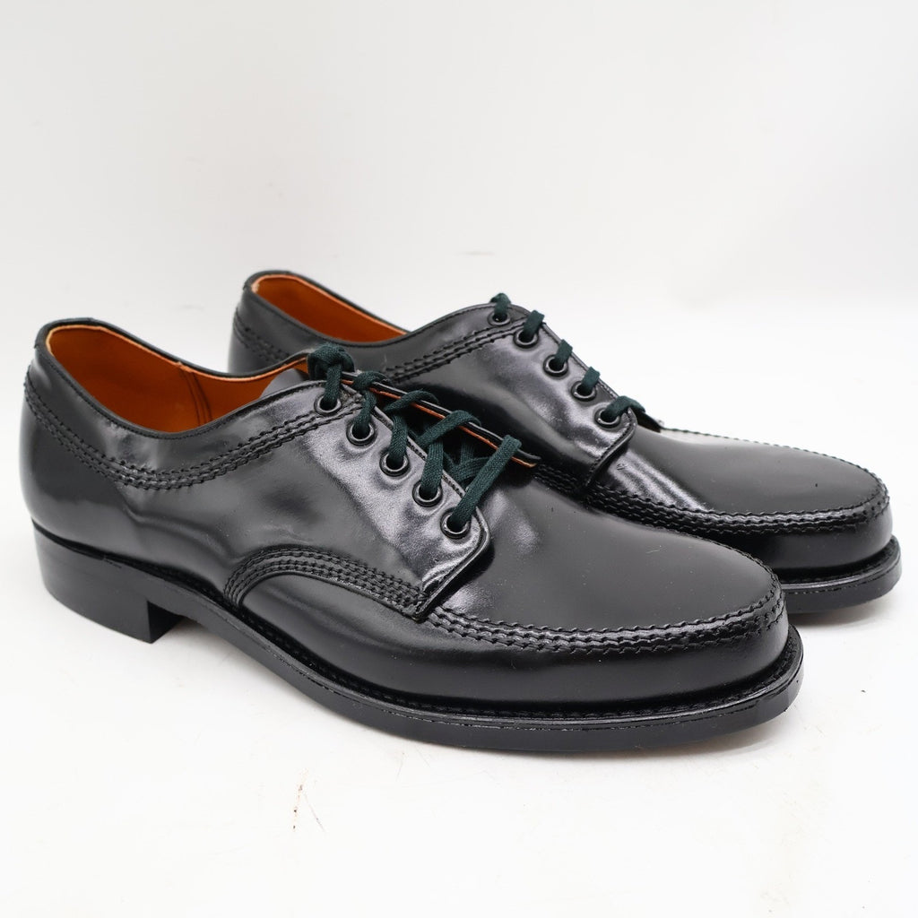 Vintage Sandy McGee 475 Black Leather Moc Toe Derby Shoes Men's 7.5D USA Deadstock