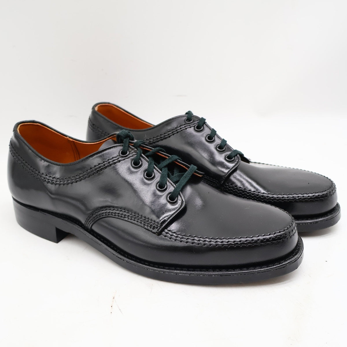 Vintage Sandy McGee 475 Black Leather Moc Toe Derby Shoes Men's 7.5D USA Deadstock