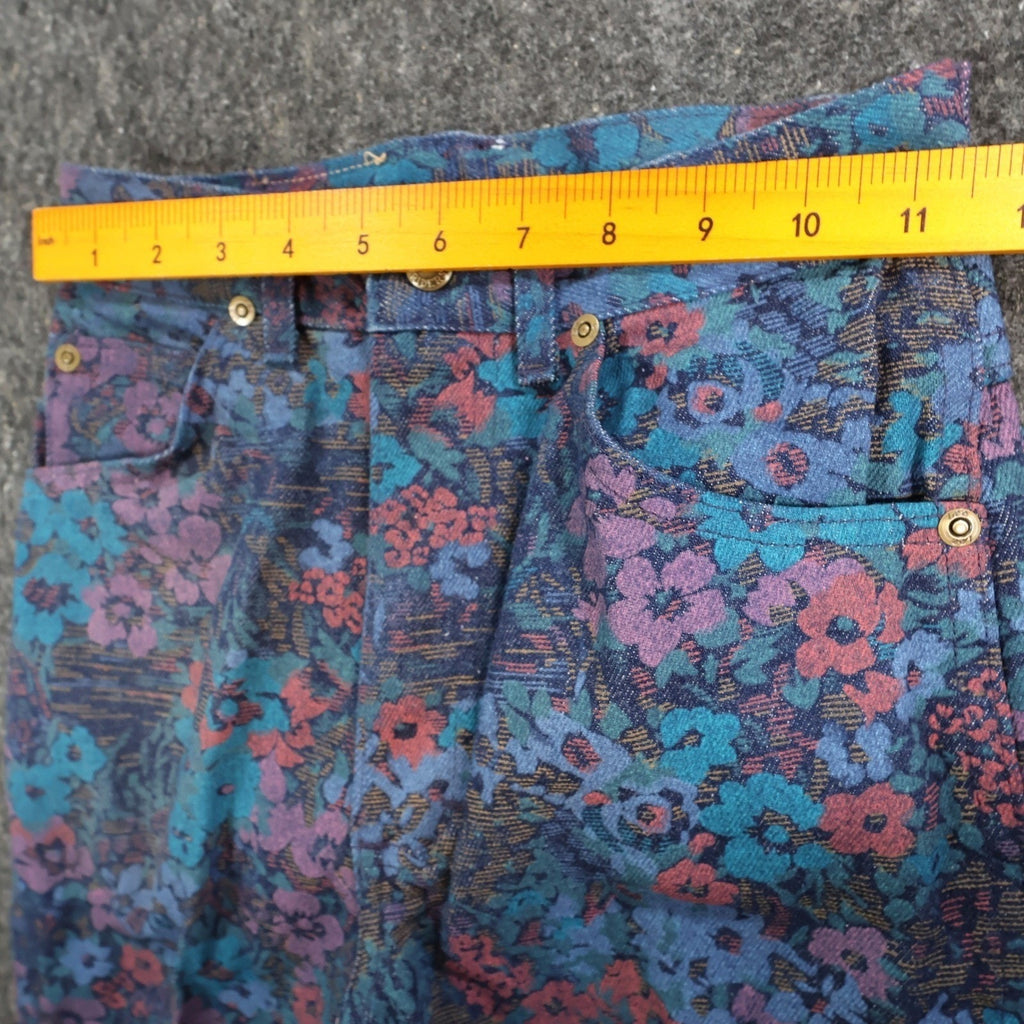 Lee Vintage 90s Floral Jeans Girls 14 Slim Blue USA Made NOS NWT 24.5 Waist - take2supply