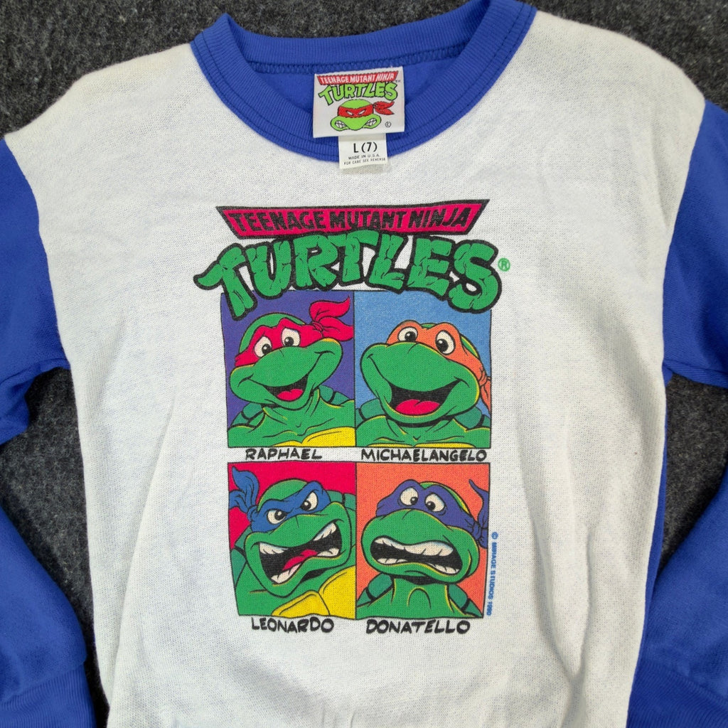 TMNT Vintage Sweatshirt Boys L 7 White Blue 80s 90s Made in USA Graphic