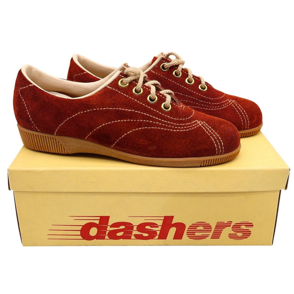Dashers Vintage Kids 2C Rust Orange Suede Oxford Sneakers Gum Sole Deadstock 2304