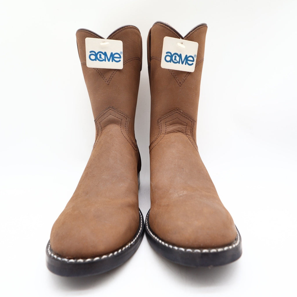 Acme Vintage 80s Distressed Leather Roper Cowboy Boots Men 6 D Box NOS
