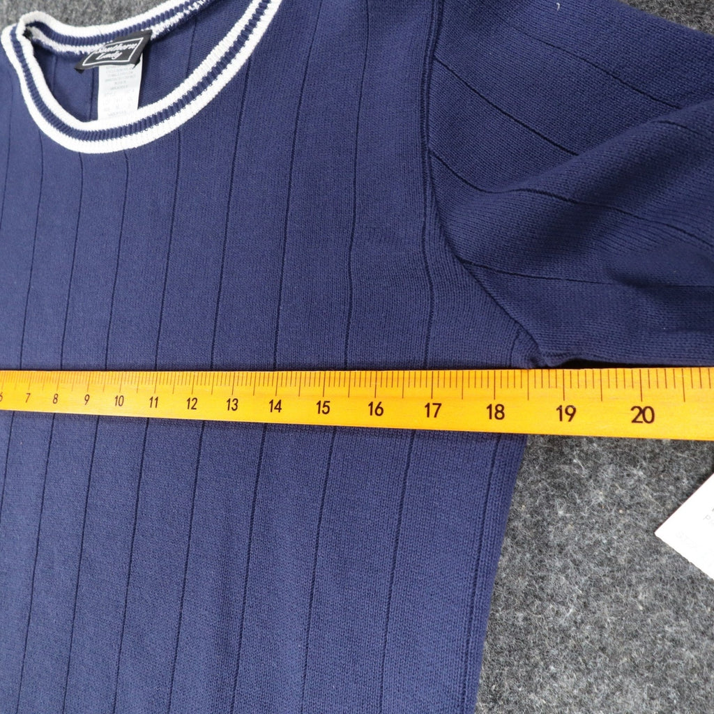 Southern Lady Short Sleeve Sweater Womens M Vintage Navy Blue Ribbed Knit NWT