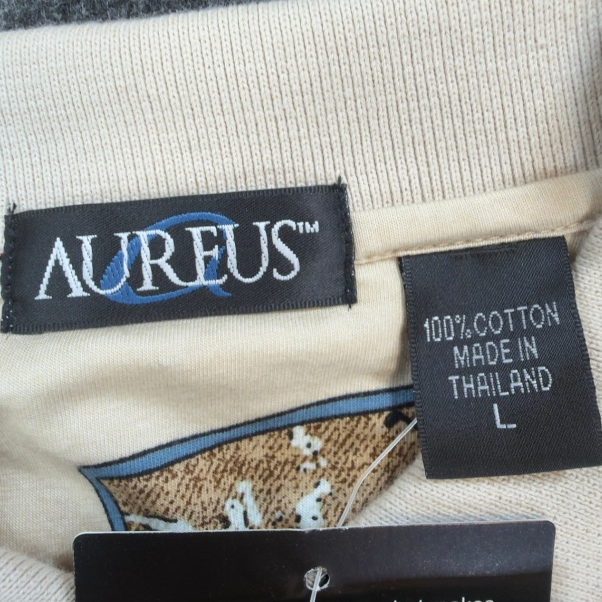 Aureus Polo Shirt Mens Large Vintage 90s Beige Mercerized Cotton Golf Print New