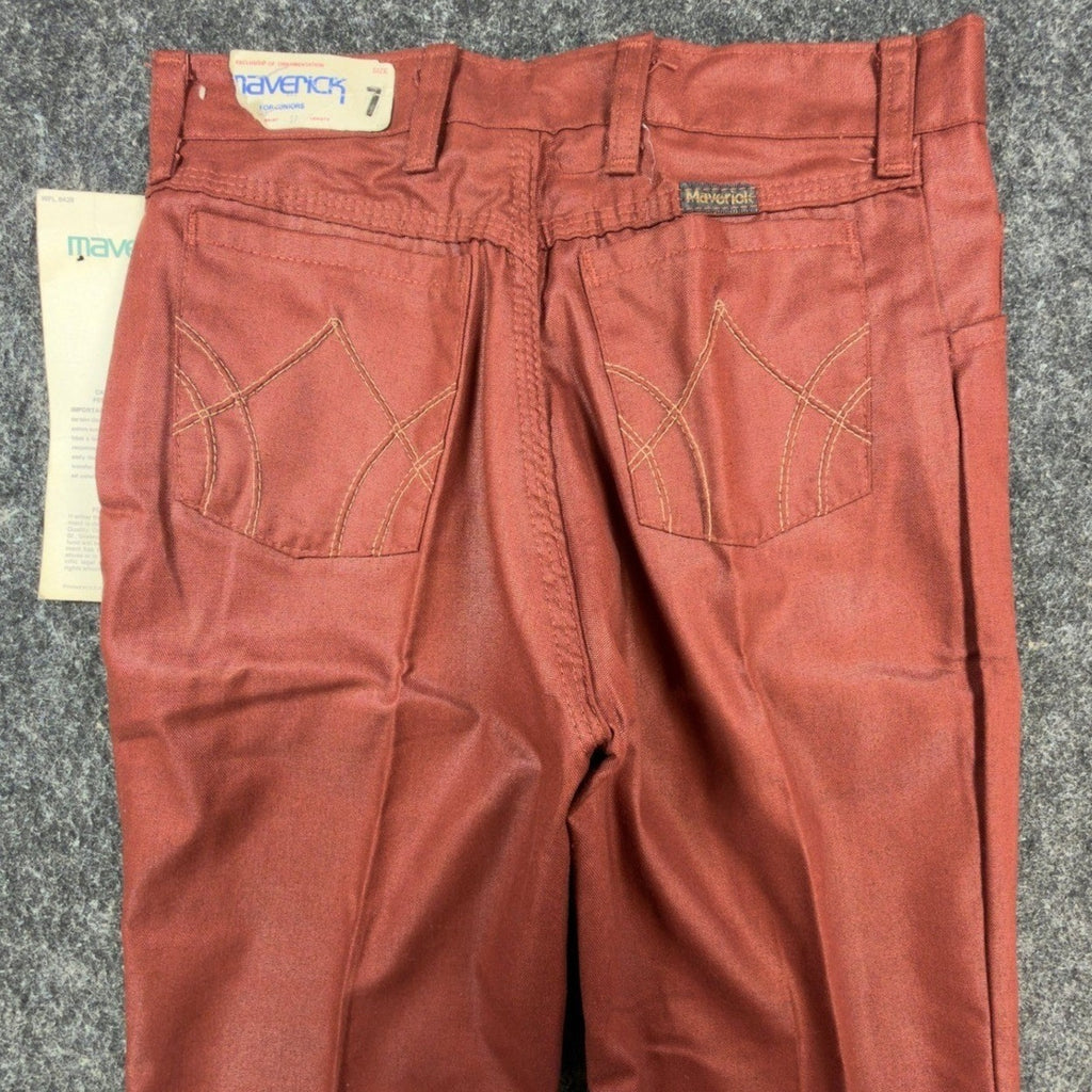 Maverick 70s Vintage Flare Pants Juniors 7 Rust Red Polyester Deadstock NWT