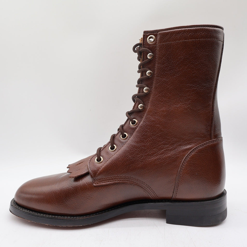 Justin Womens 8 B Vintage Tan Leather Lace Up Kiltie Packer Boots L0508 New