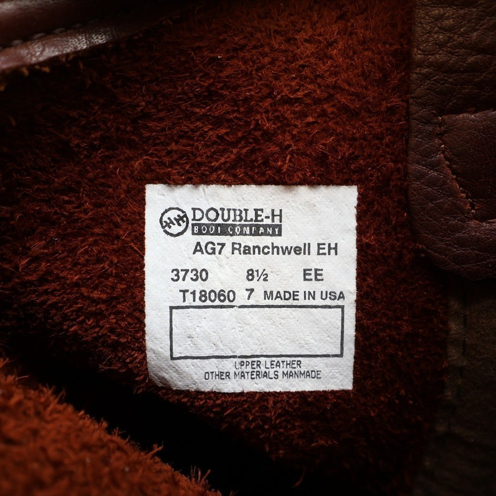Double-H AG7 Ranchwell EH Boots Mens 8.5 EE Brown Leather New 3730 USA Made
